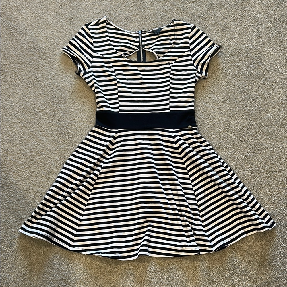 Guess Black and White Striped Casual Dress